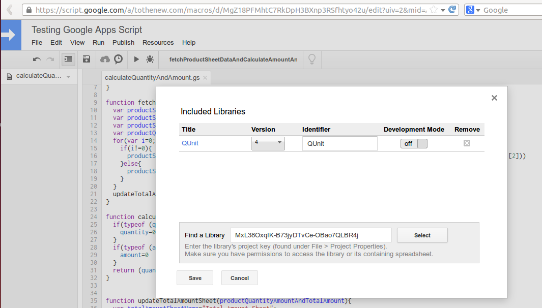 Add Qunit in Google Apps Script