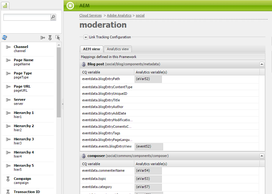 Adobe Analytics Mapping page