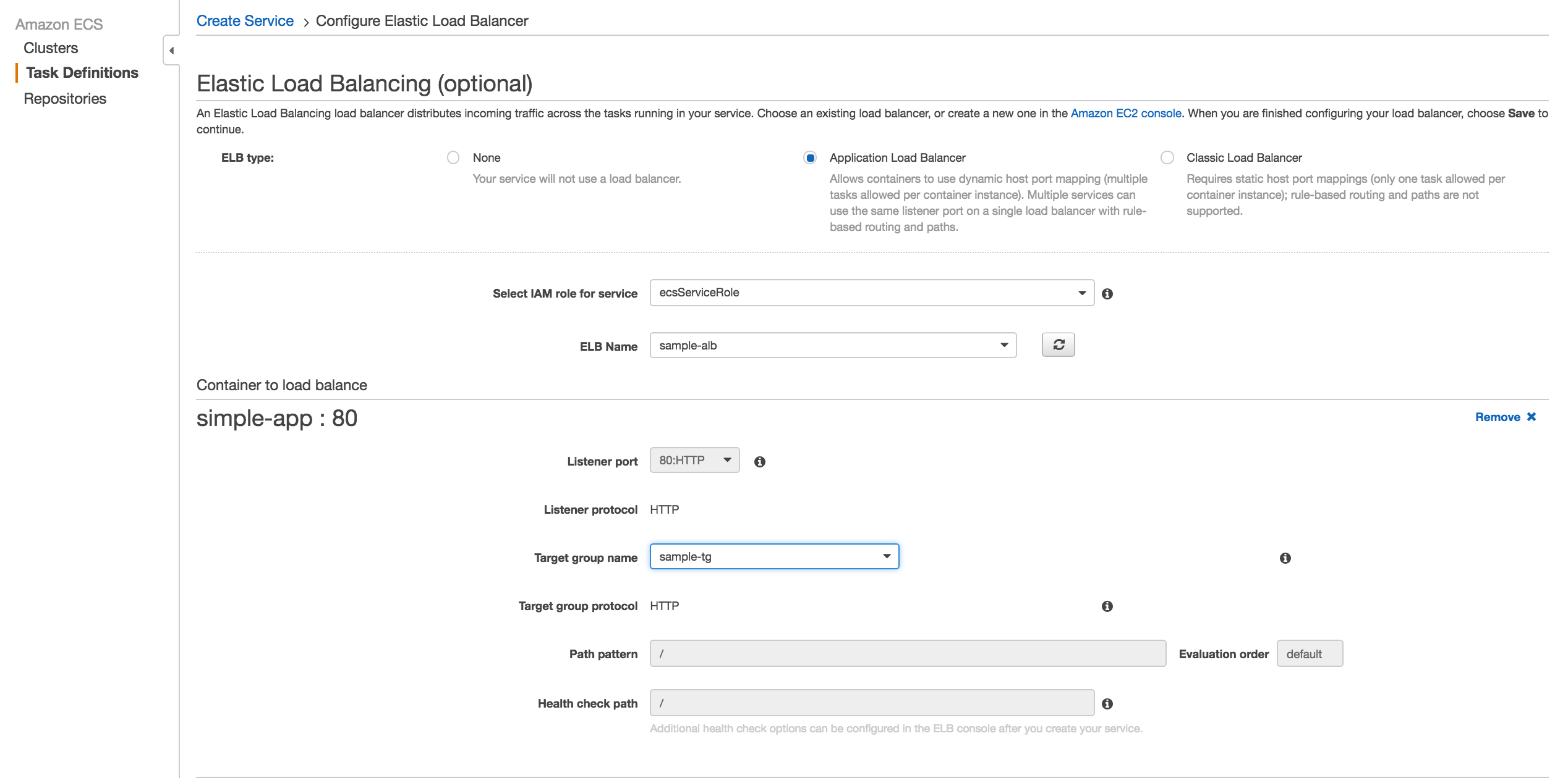 Configure ELB section