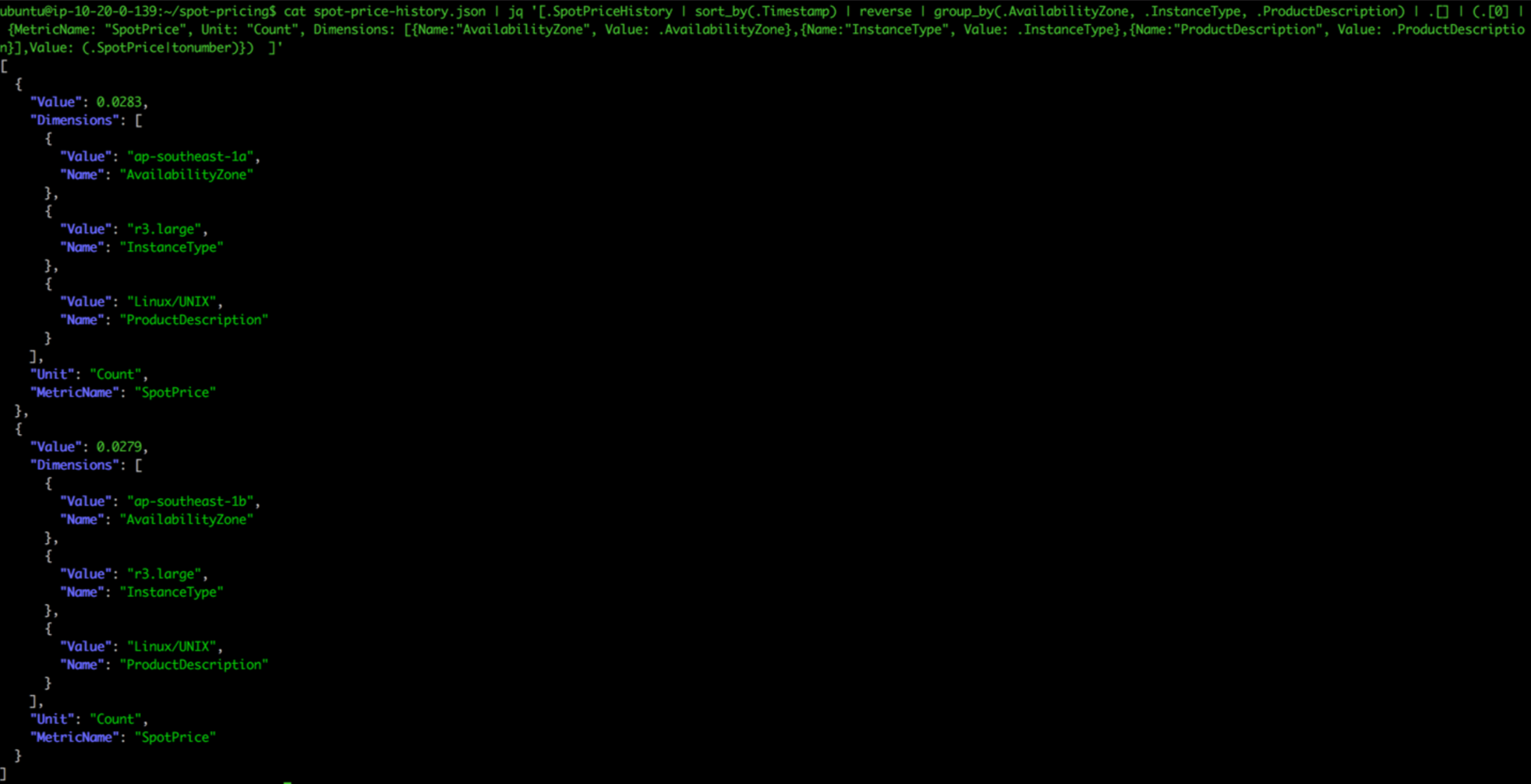 Spot Pricing Using AWS CLI