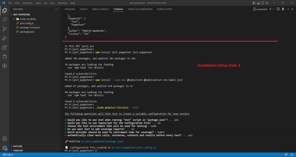 Jest-Puppeteer Installation slide 2