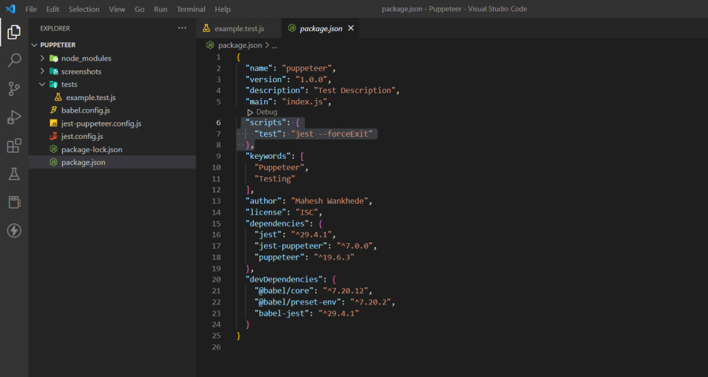 Node Script to run tests