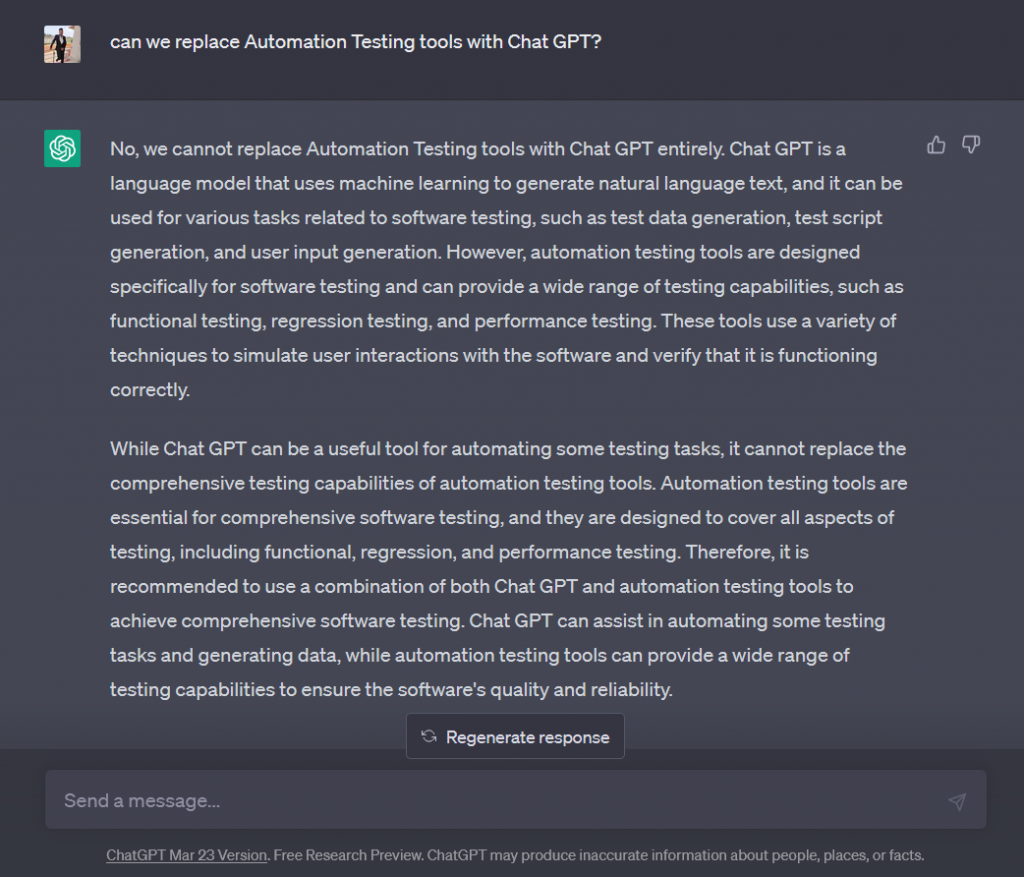 chat gpt and testing
