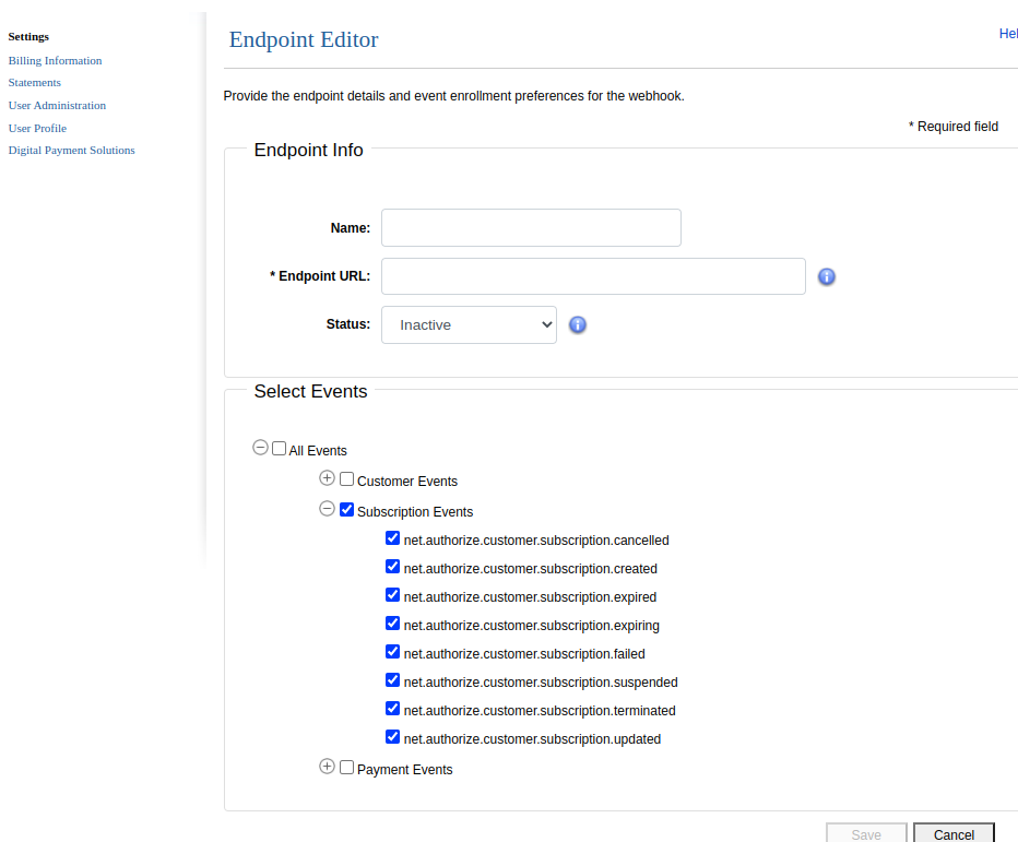 Authorize webhook configure