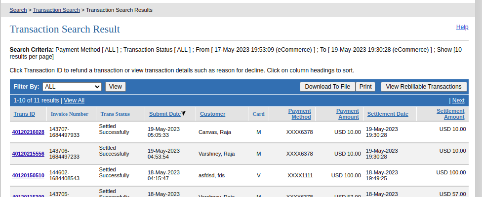 Authorize transactions list