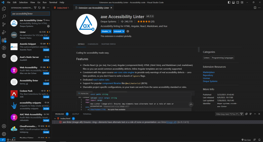Visual Studio Axe Plugin