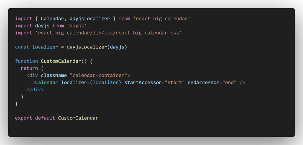 calendar component code so far