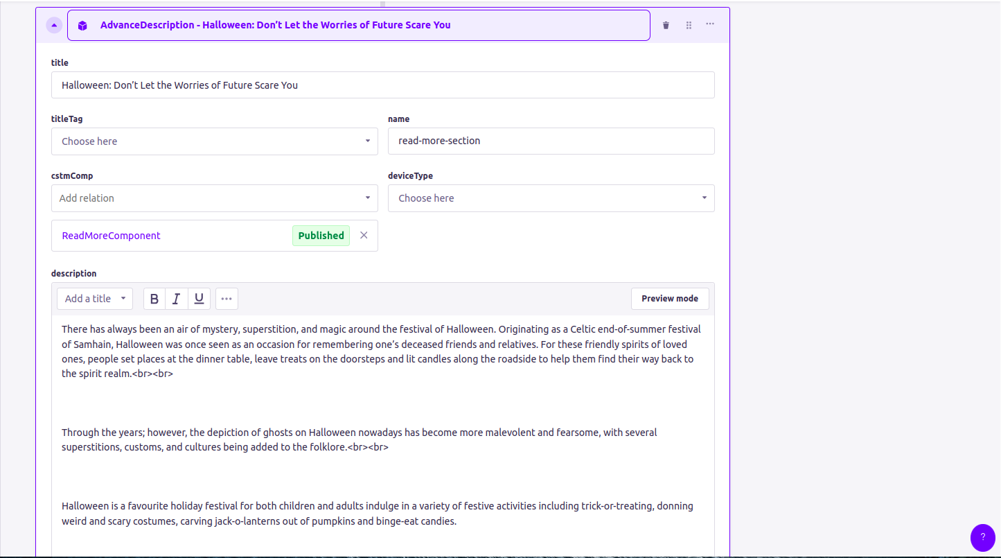 AdvanceDescription Component