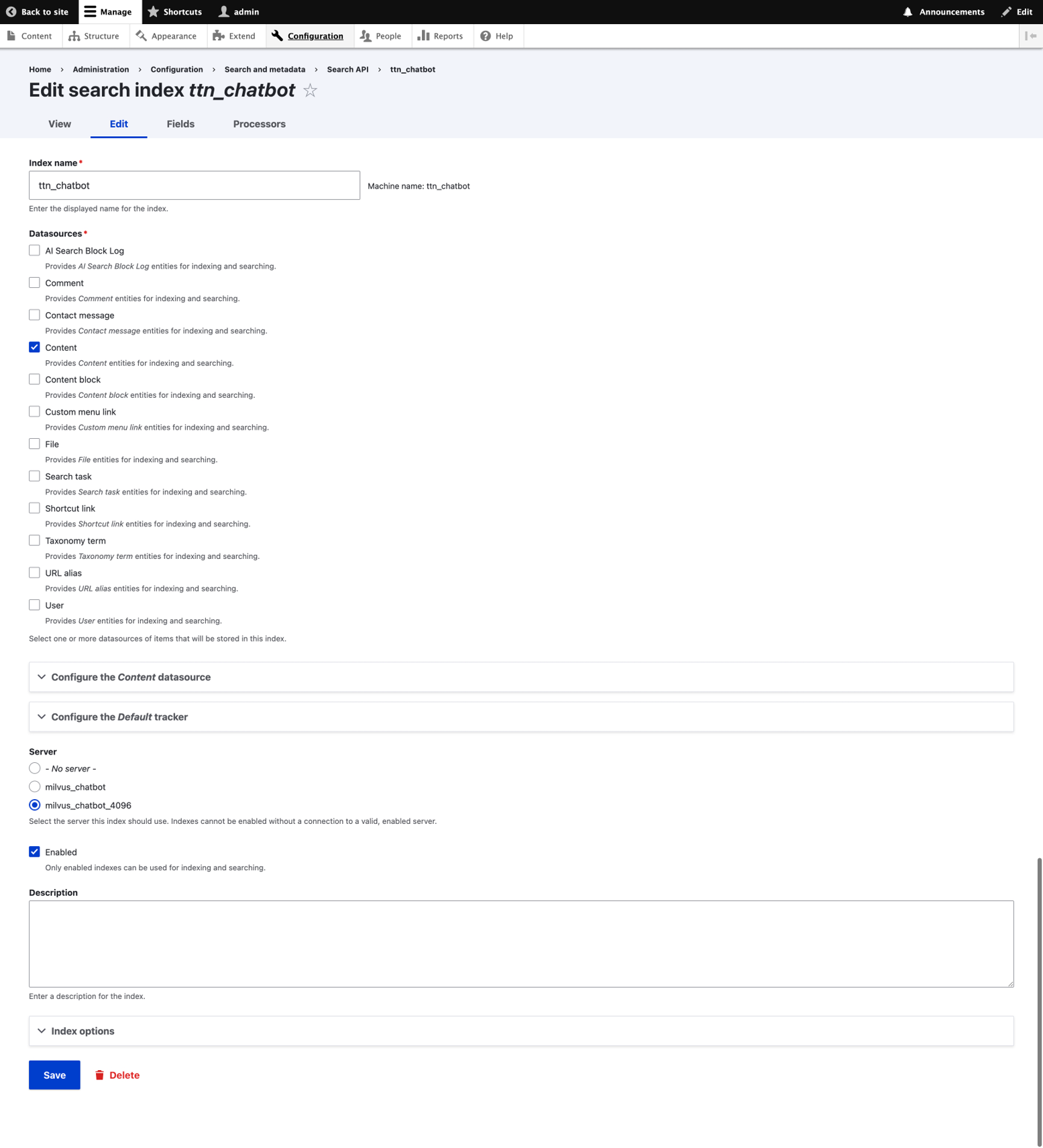 Search API Index Setup