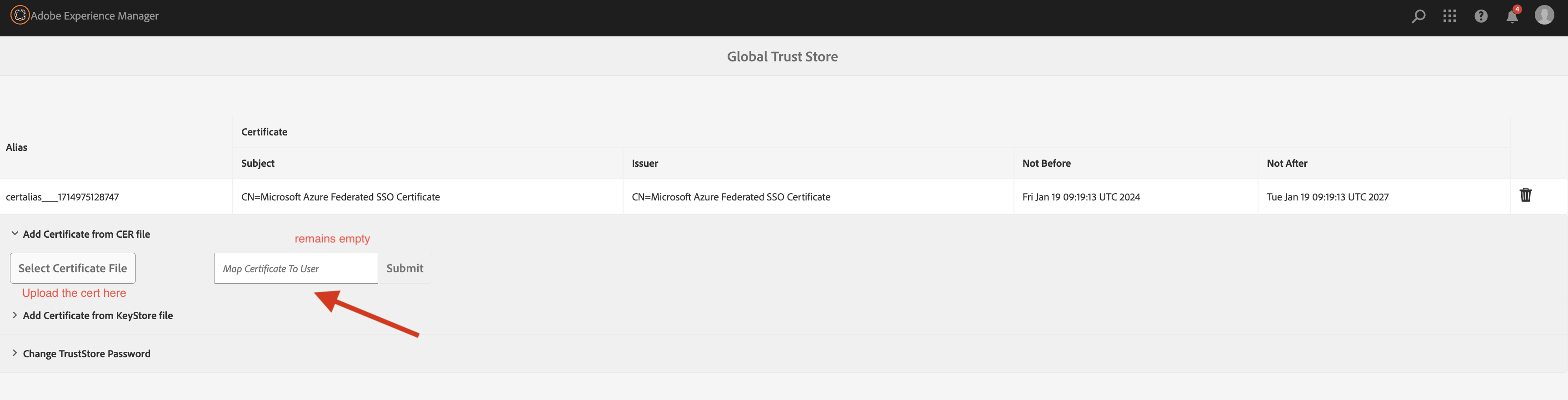 Upload Azure Certificate