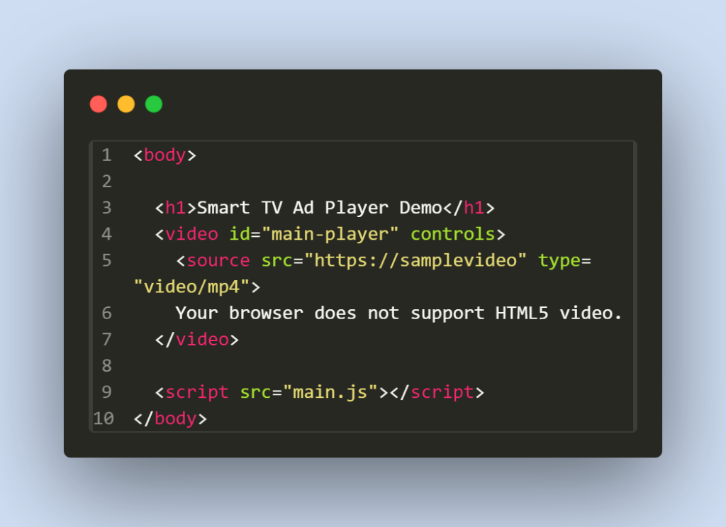 HTML for the Video Player