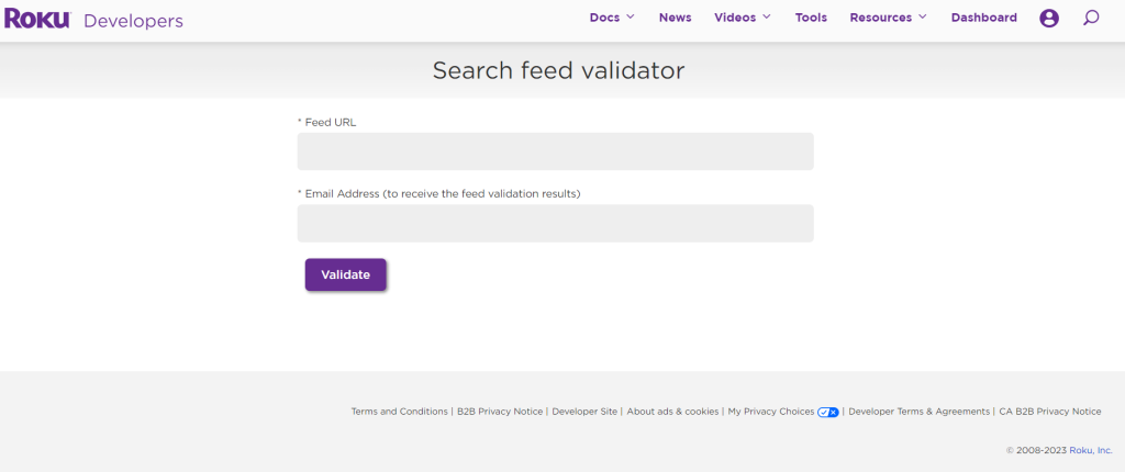 Roku Search Feed validator