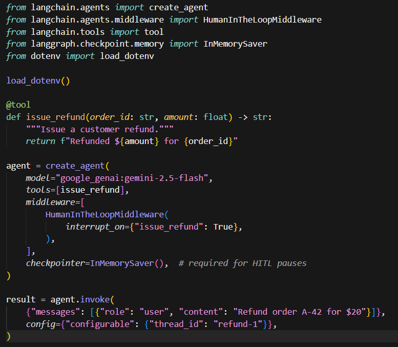 LangChain human-in-the-loop code example