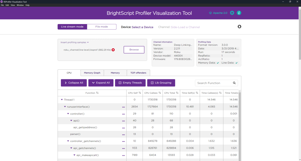 Brightscript profiler tool
